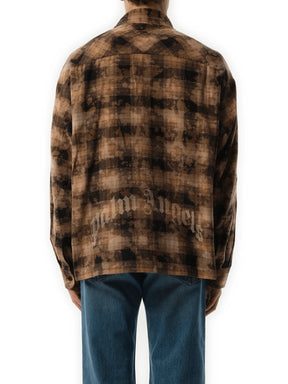 Long Sleeve Curved Logo Check Shirt in Brown/Off White