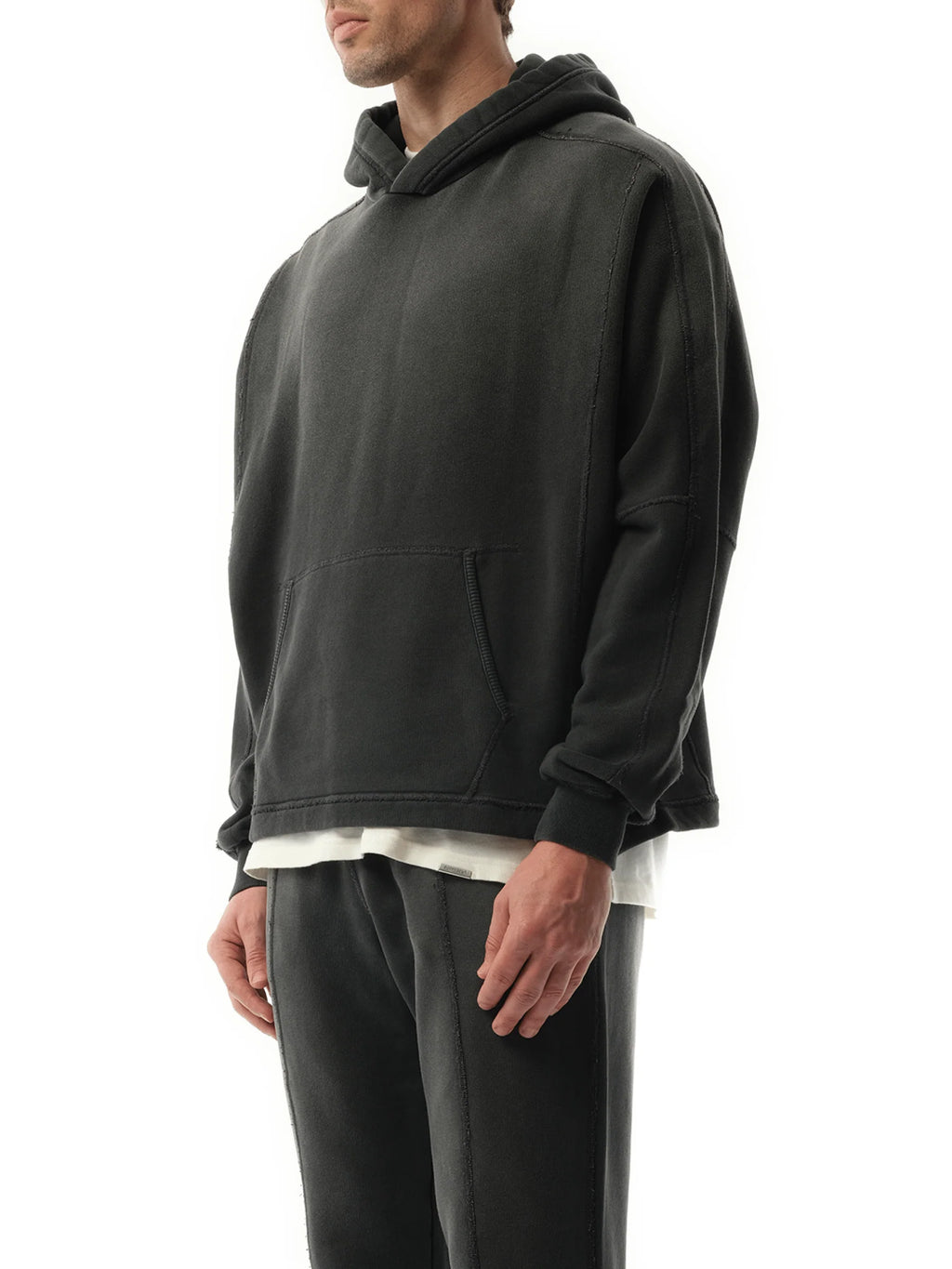Step Hem Hoodie in Stained Black
