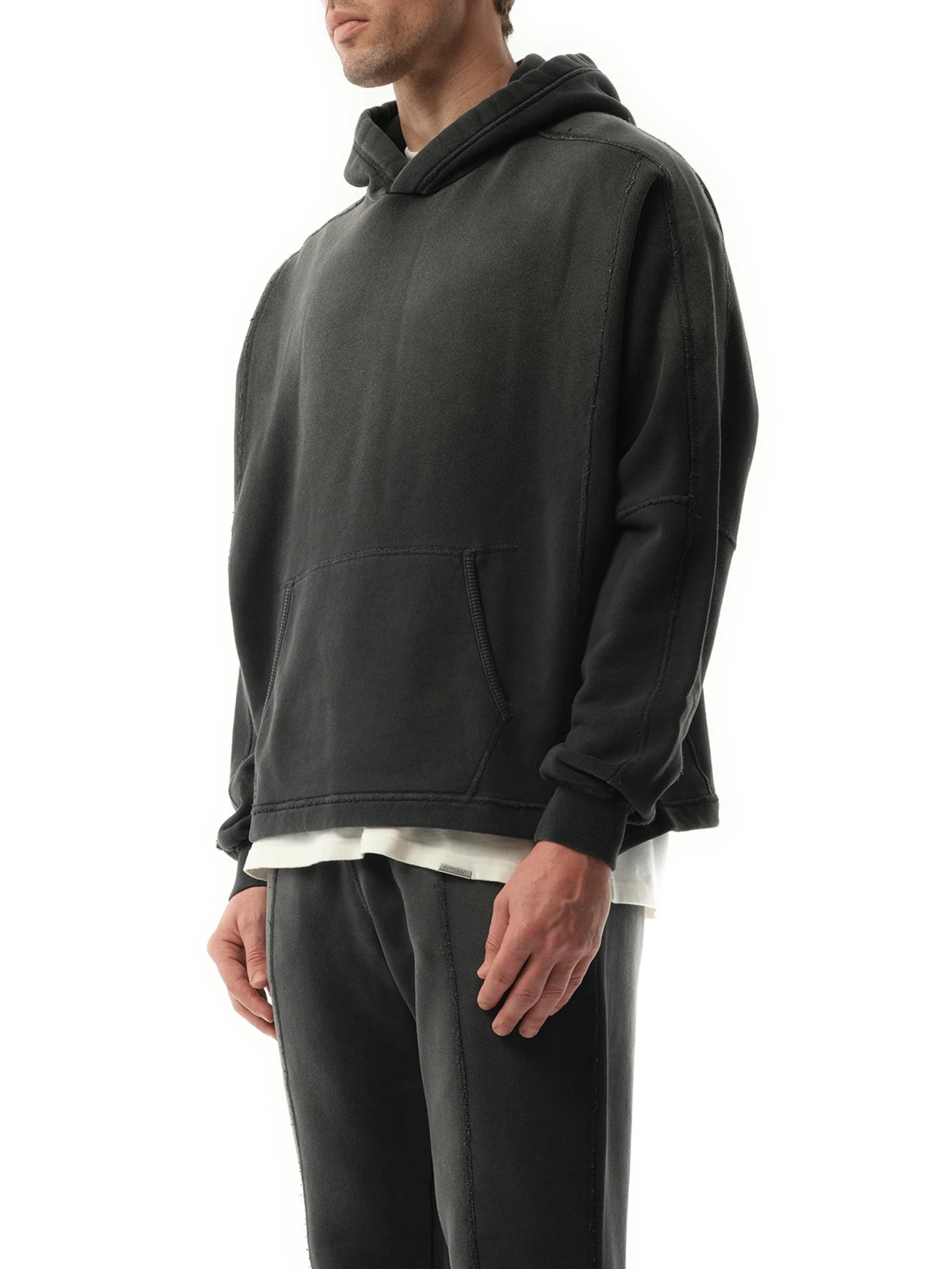 Step Hem Hoodie in Stained Black