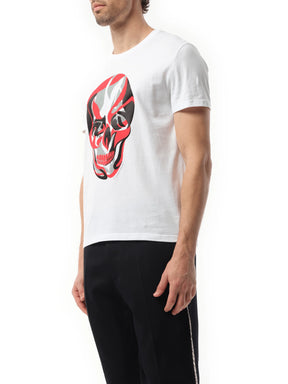 Abstract Red Skull T-Shirt in White