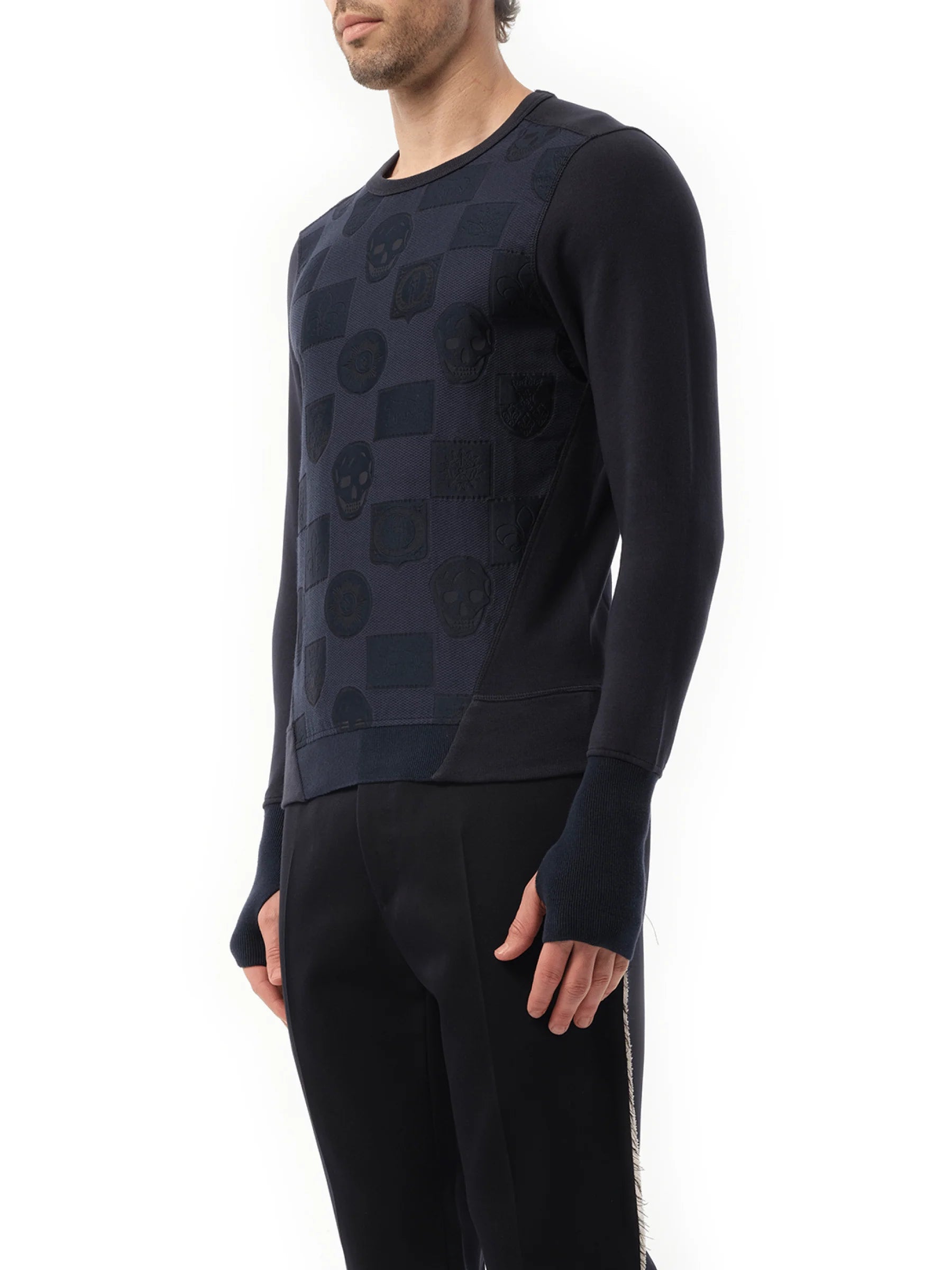Jacquard Front Sweatshirt in Navy