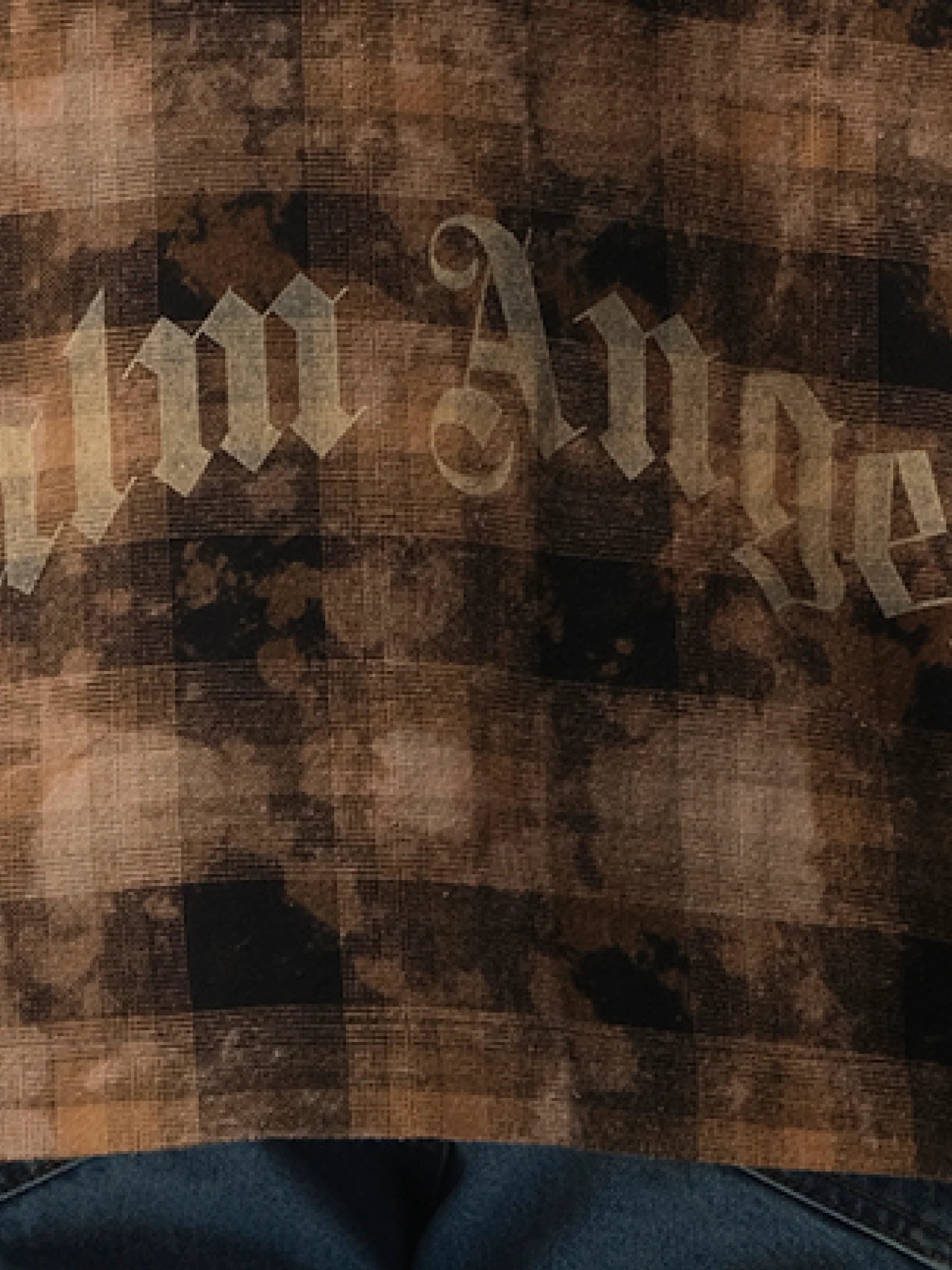 Long Sleeve Curved Logo Check Shirt in Brown/Off White