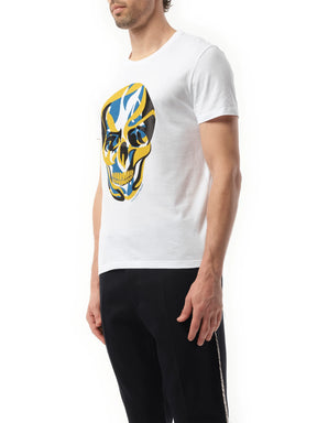 Abstract Yellow Skull T-Shirt in White
