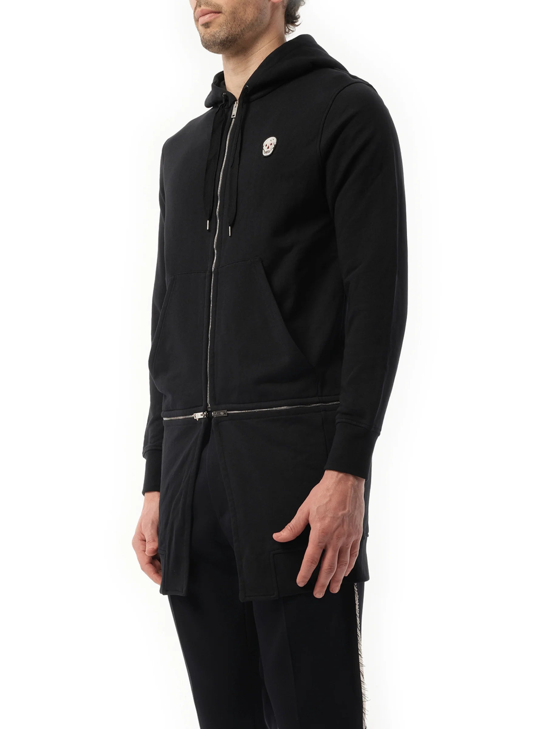 Zip Long Hoodie in Black