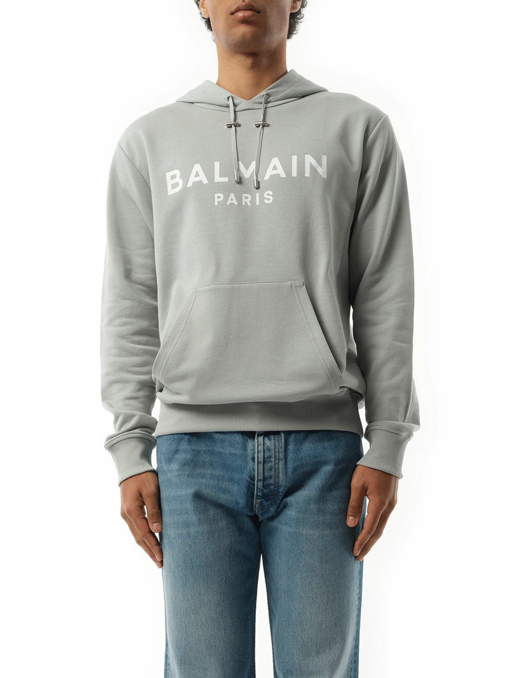 Balmain Print Hoodie in Grey/White