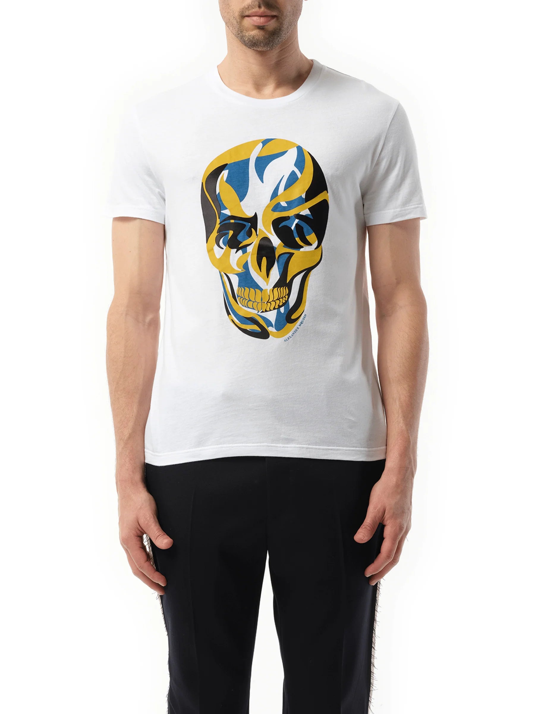 Abstract Yellow Skull T-Shirt in White