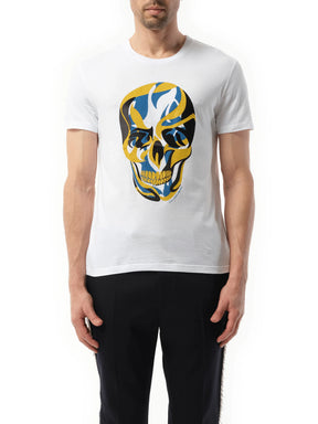 Abstract Yellow Skull T-Shirt in White