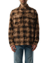 Long Sleeve Curved Logo Check Shirt in Brown/Off White