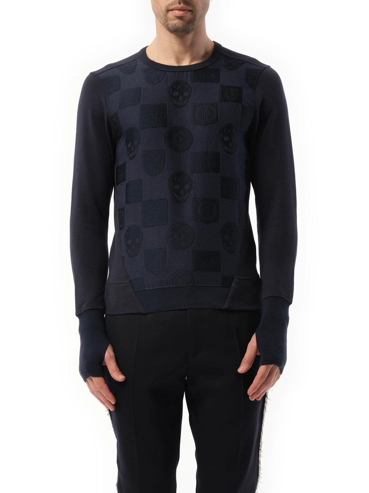 Jacquard Front Sweatshirt in Navy