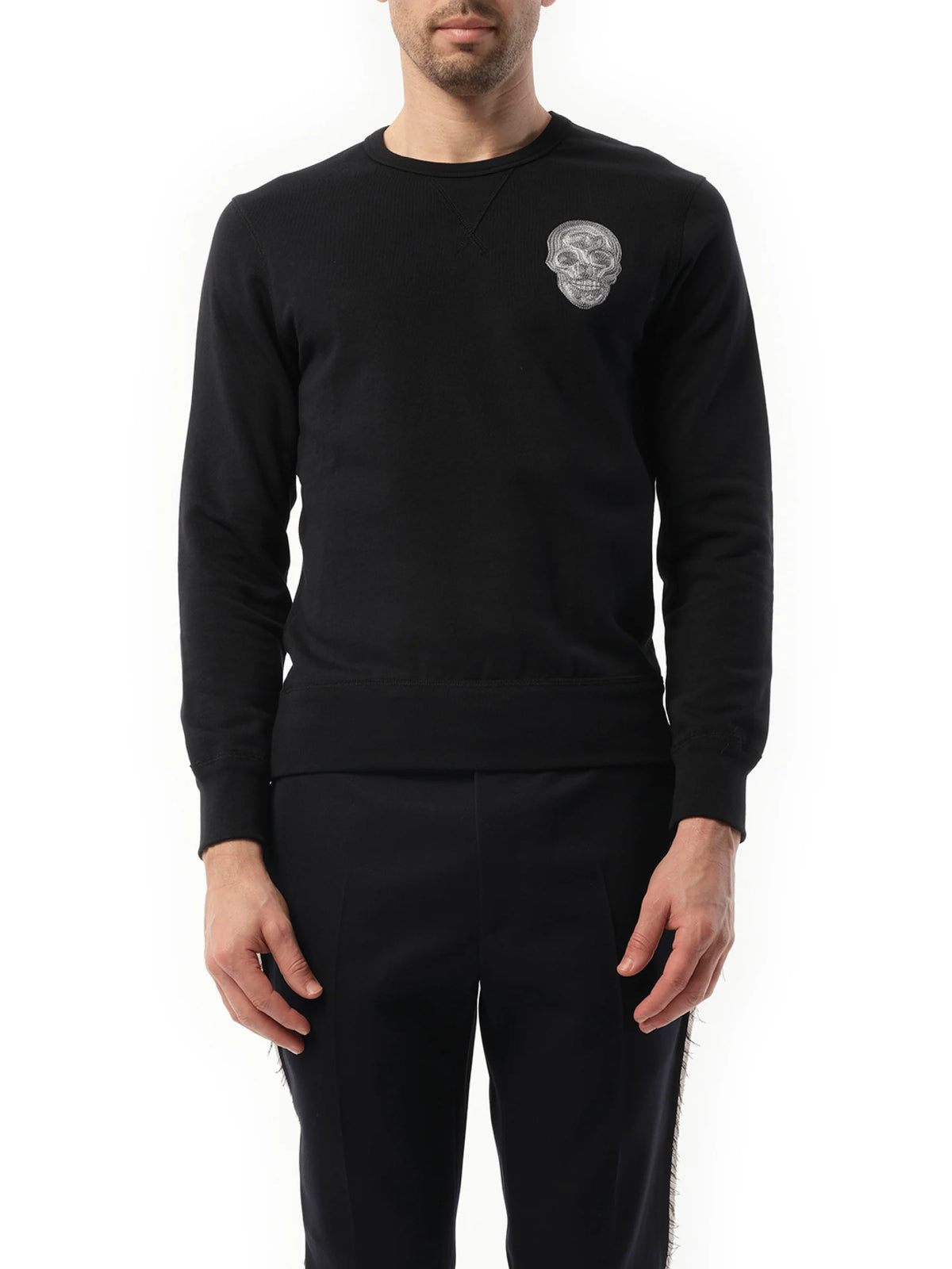 Embroidered Chain Skull Sweatshirt in Black