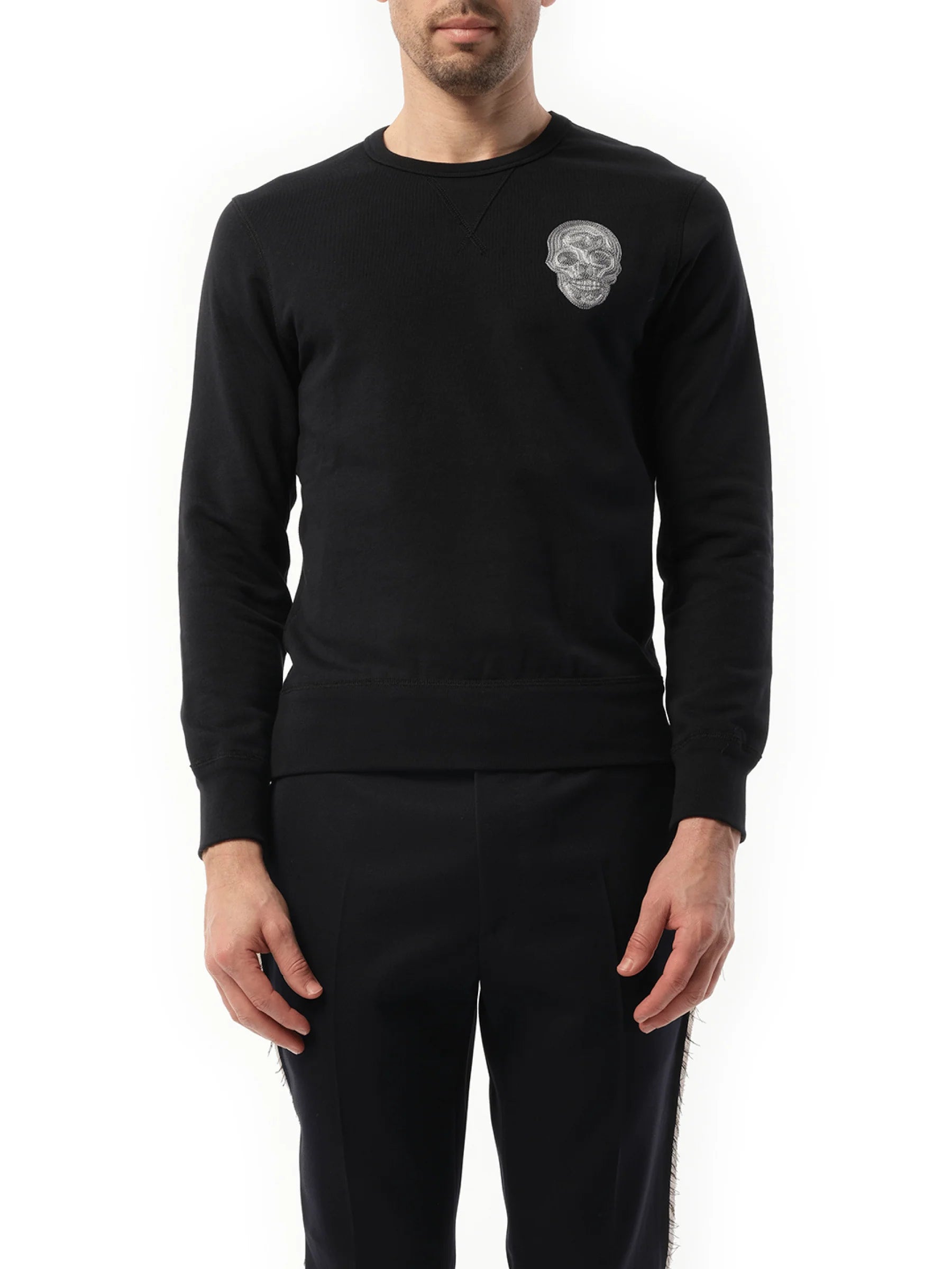 Embroidered Chain Skull Sweatshirt in Black