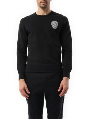 Embroidered Chain Skull Sweatshirt in Black