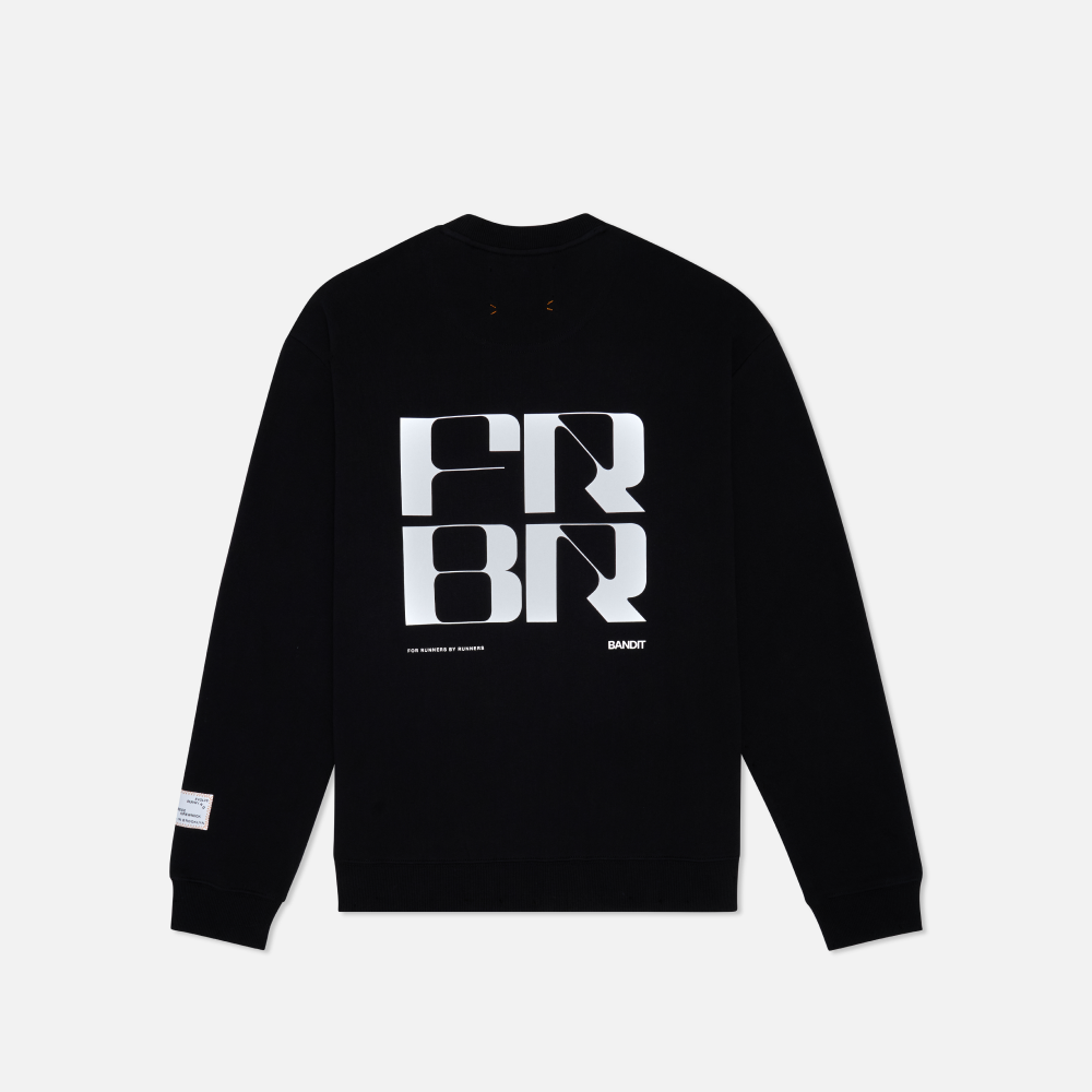 Cotton Fleece Abstract Grid Crewneck - Unisex, Black
