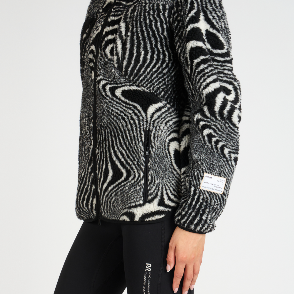 Topographic Jacquard Iceland Fleece Jacket, Unisex - Black/White