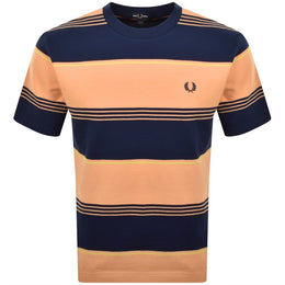 Fred Perry Heavyweight Striped T Shirt Orange