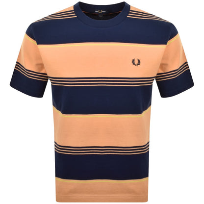 Fred Perry Heavyweight Striped T Shirt Orange