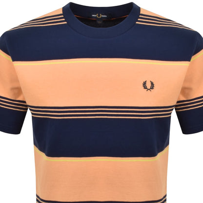 Fred Perry Heavyweight Striped T Shirt Orange