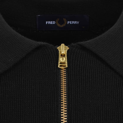 Fred Perry Panel Detail Knit Polo Shirt Black