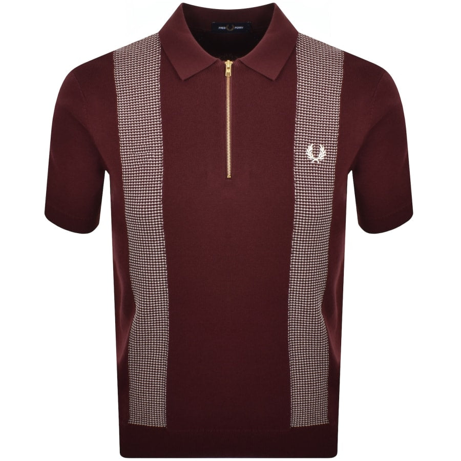 Fred Perry Panel Detail Knit Polo Shirt Burgundy