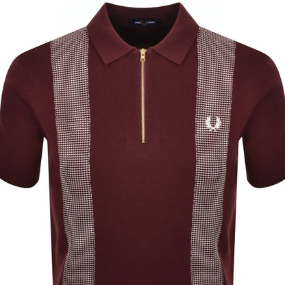 Fred Perry Panel Detail Knit Polo Shirt Burgundy