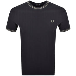 Fred Perry Ribbed Jersey T Shirt Navy