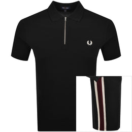 Fred Perry Tramline Quarter Zip Polo T Shirt Black