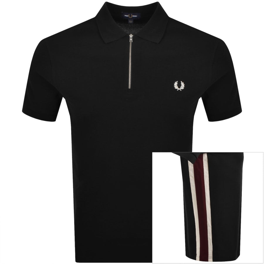 Fred Perry Tramline Quarter Zip Polo T Shirt Black