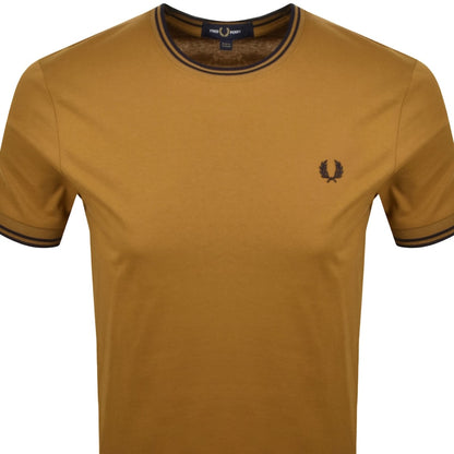 Fred Perry Twin Tipped T Shirt Brown