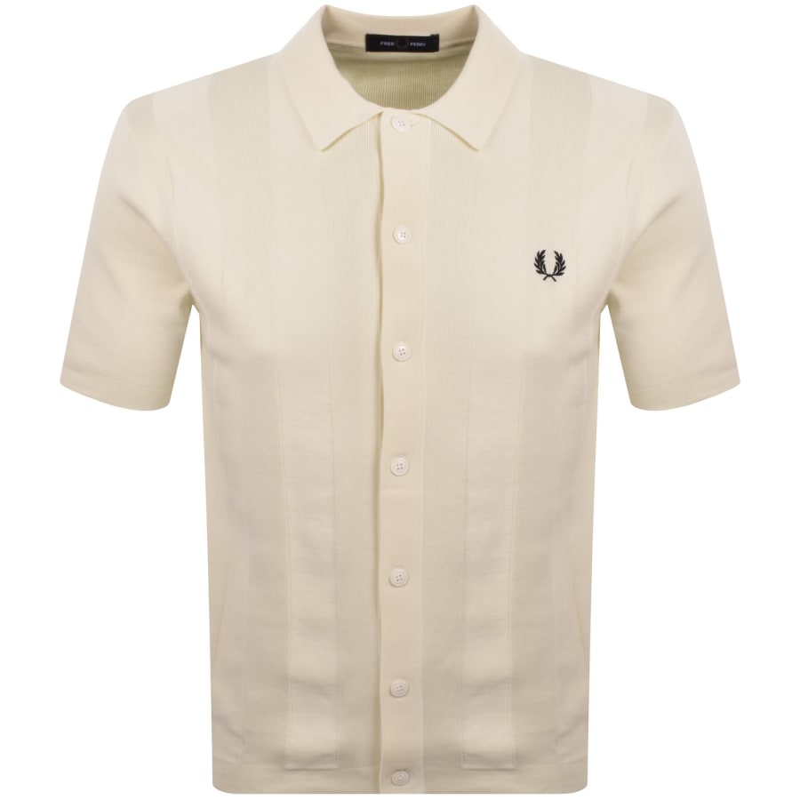 Fred Perry Vertical Stripe Knit Polo Shirt Cream
