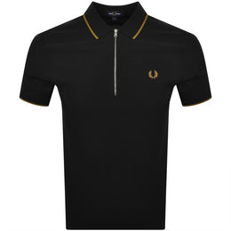 Fred Perry Zip Neck Crepe Polo Black