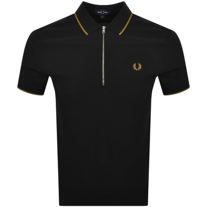Fred Perry Zip Neck Crepe Polo Black