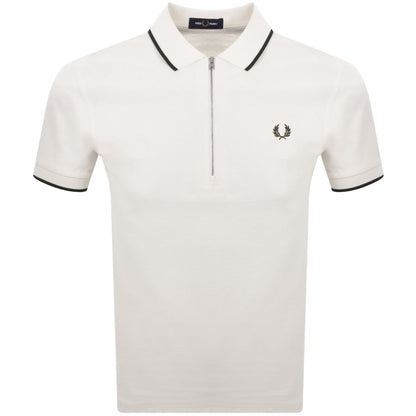 Fred Perry Zip Neck Crepe Polo Ecru