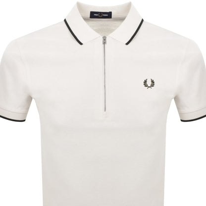Fred Perry Zip Neck Crepe Polo Ecru