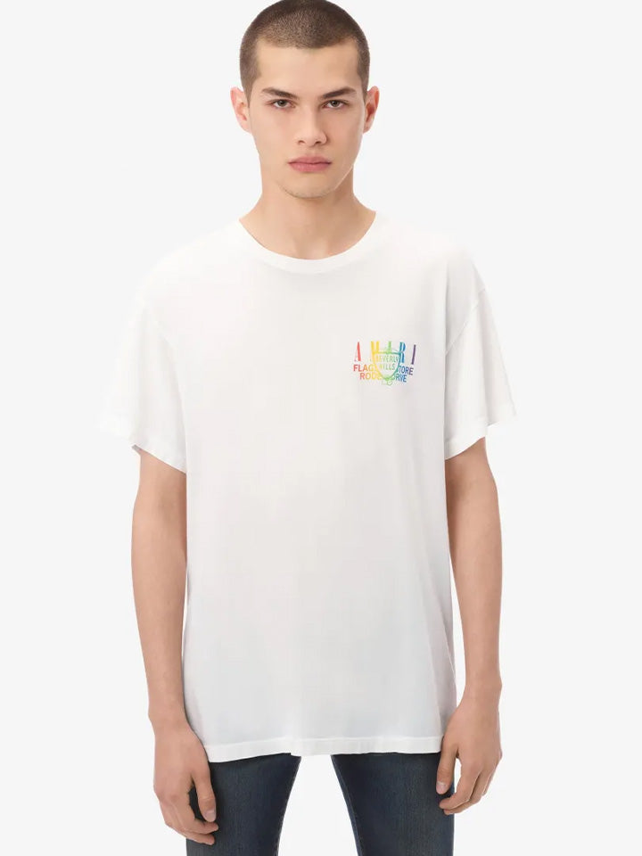 Amiri XO Beverly Hills Rainbow Printed T-Shirt in White