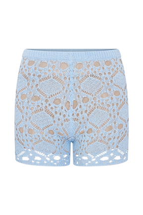 Aeline Crochet Knit Shorts - Sky Blue