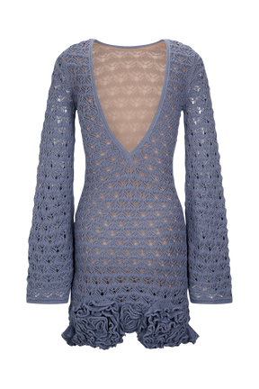 Aileen Ruffle Crochet Mini Dress - Steel Blue