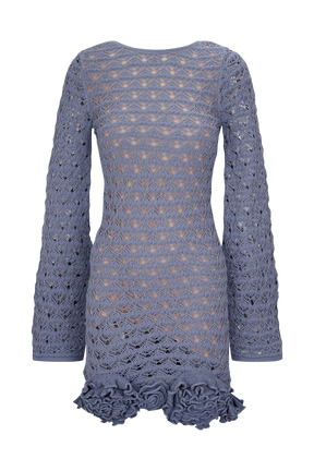 Aileen Ruffle Crochet Mini Dress - Steel Blue