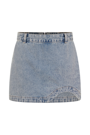 Alessia Embroidered Denim Mini Skirt - Light Vintage