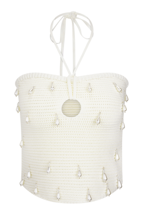 Aletta Knit Pearl Halter Top - Ivory