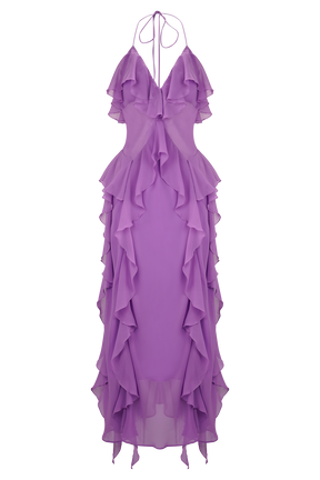 Aleyna Chiffon Ruffle Midi Dress - Purple