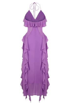 Aleyna Chiffon Ruffle Midi Dress - Purple