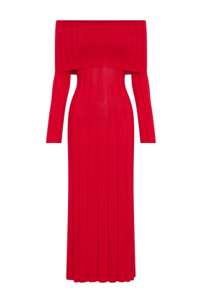 Alonza Long Sleeve Knit Midi Dress - Red