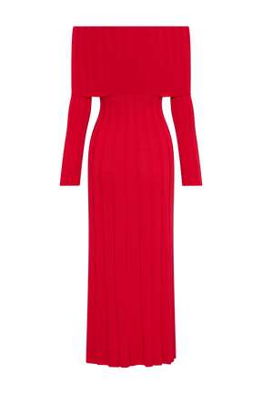 Alonza Long Sleeve Knit Midi Dress - Red