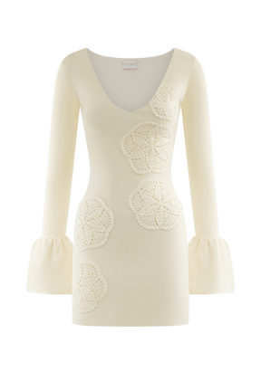 Amari Knit Crochet Knit Mini Dress - Ivory