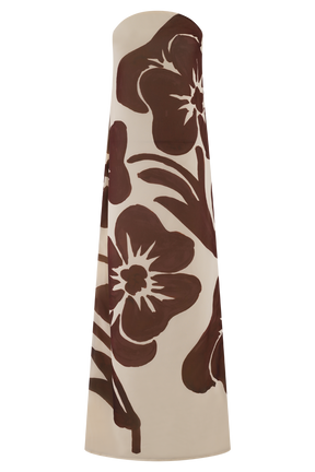 Amaya Strapless Chiffon Maxi Dress - Brown Deco Fleur Print