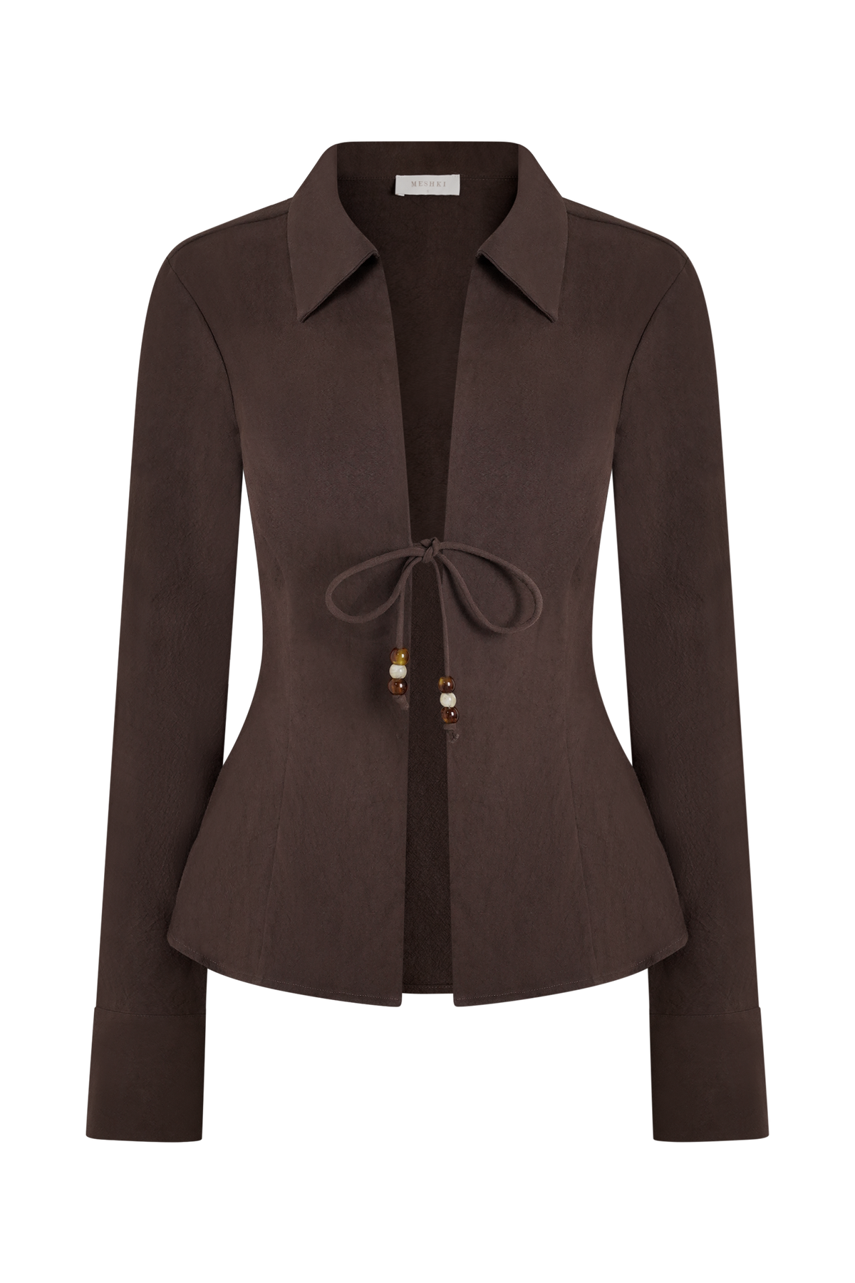 Annalee Cotton Beaded Tie Shirt - Dark Espresso