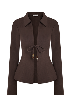Annalee Cotton Beaded Tie Shirt - Dark Espresso