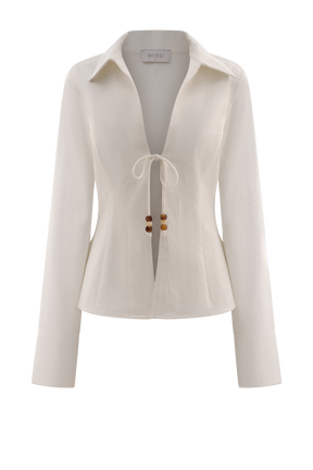 Annalee Cotton Beaded Tie Shirt - White