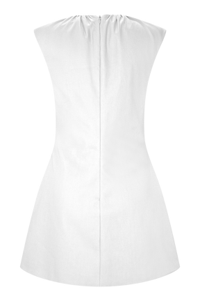 Ariana Pleated Neck Mini Dress - Ivory