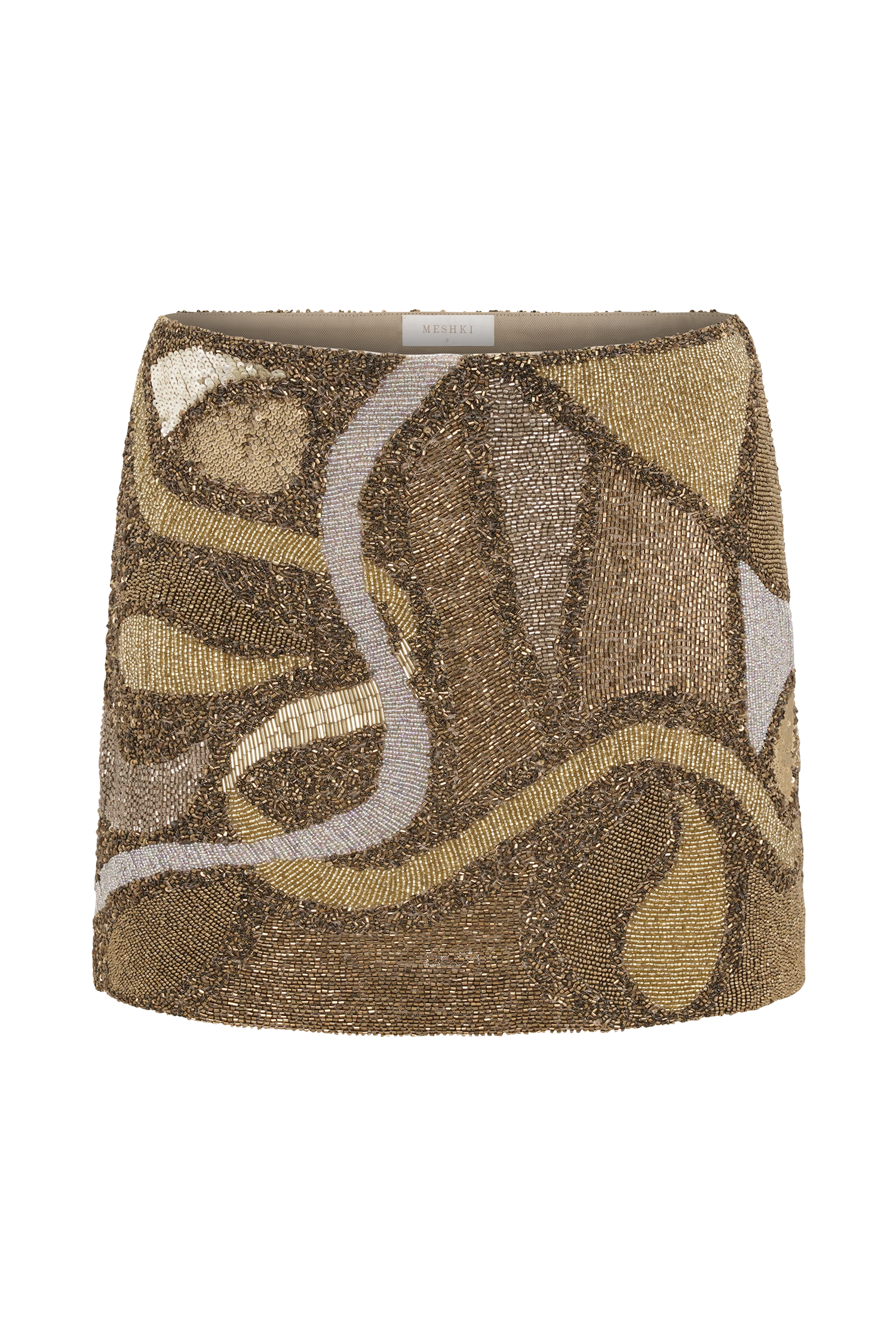 Asher Hand Beaded Abstract Mini Skirt - Gold